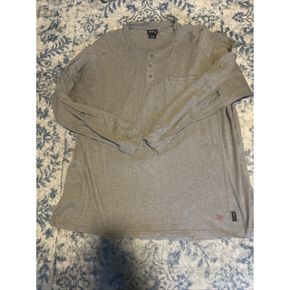 Ariat FR Shirt Mens 3XL Gray Henley Long Sleeve Workwear Flame Resistant Tee
